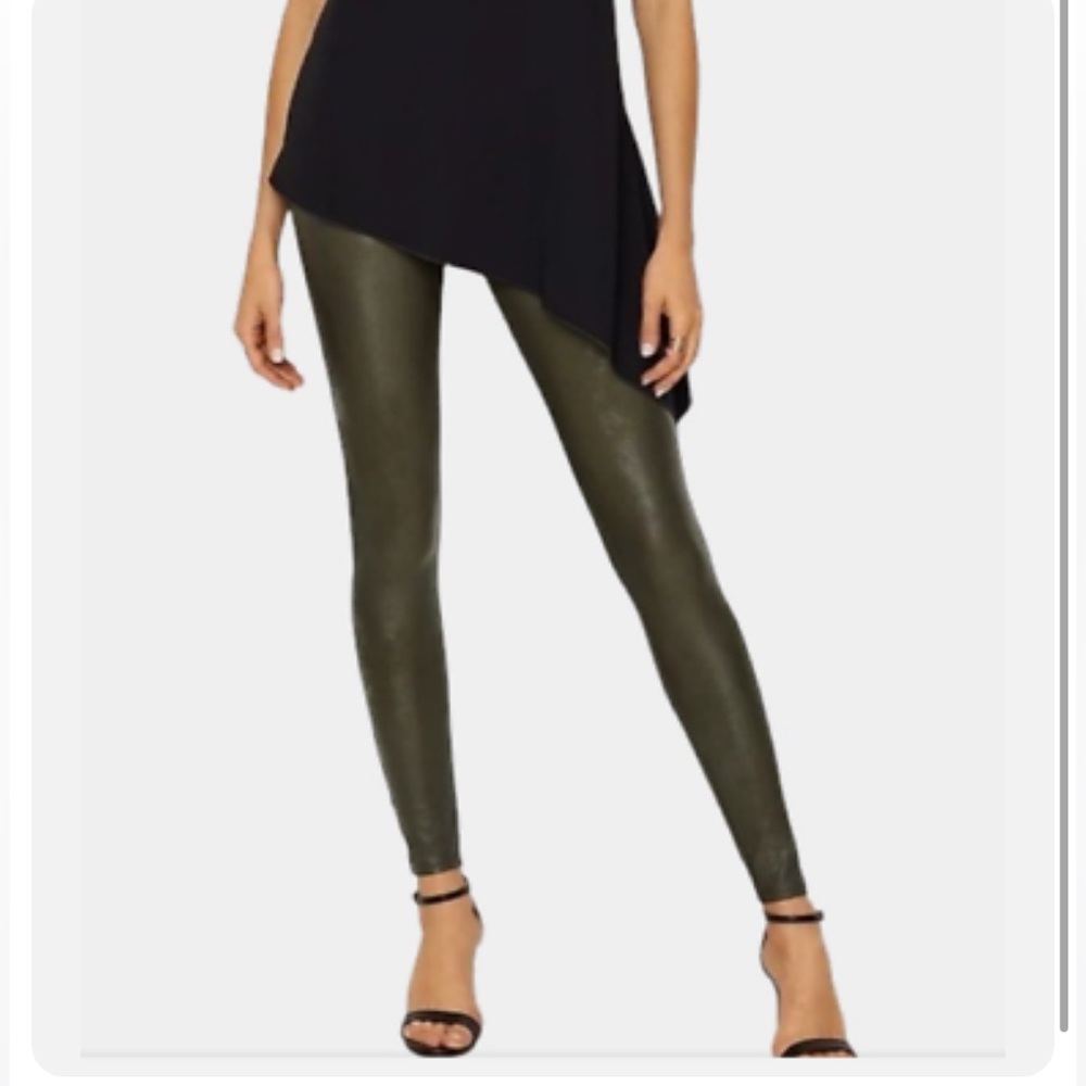 Spanx Faux Leather Leggings, Rich Olive, Sz M